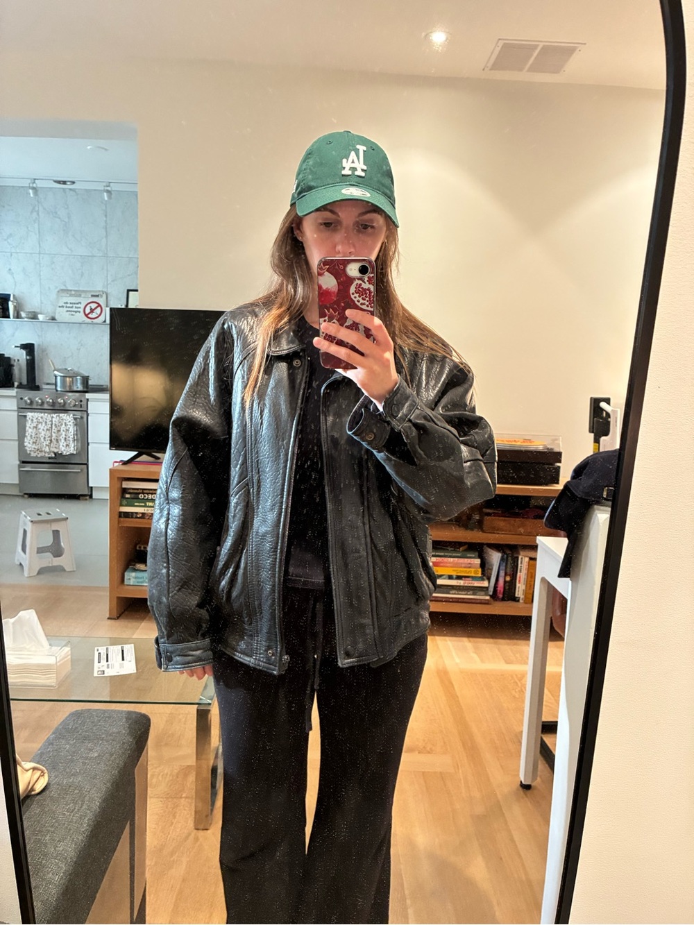 Vintage Danier Black Genuine Leather Oversized Bomber Jacket S